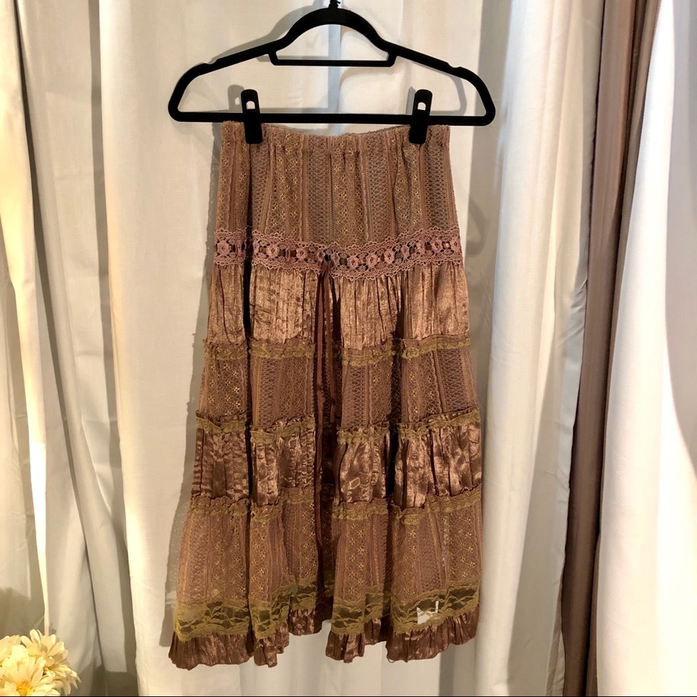 Young Essence Tiered Lace, Satin and Ribbon Skirt